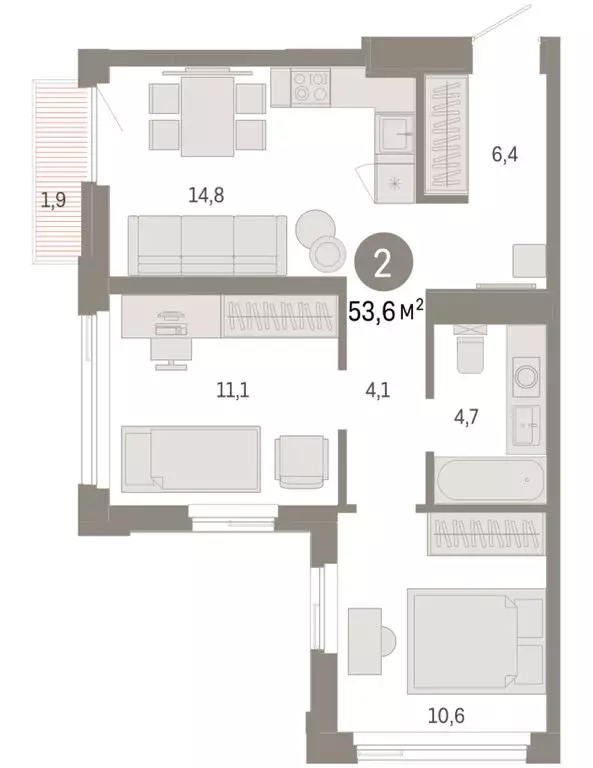 2-комнатная квартира: Тюмень, жилой комплекс Зарека (53.58 м) - Фото 1