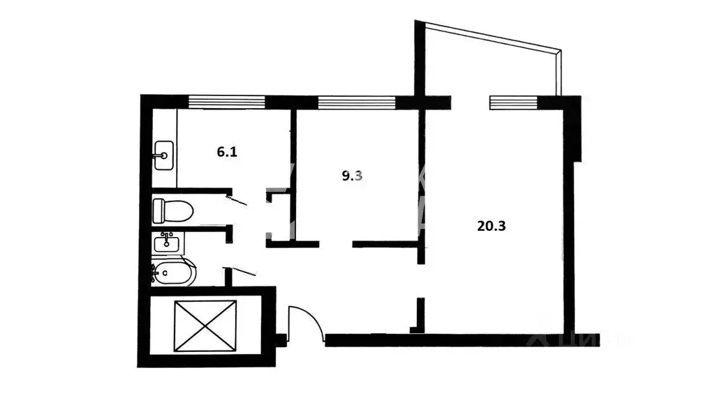 Квартира, 2 комнаты, 45.4 м - Фото 1
