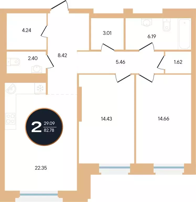 2-комнатная квартира: Уфа, улица Рихарда Зорге, 73/1 (82.9 м) - Фото 0