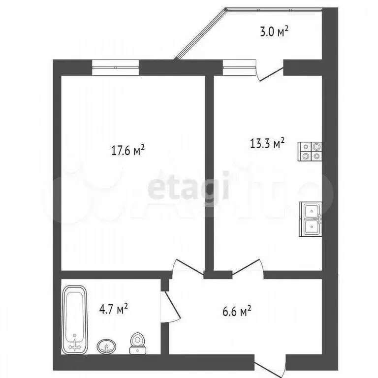 1-к. квартира, 42,7 м, 4/10 эт. - Фото 0