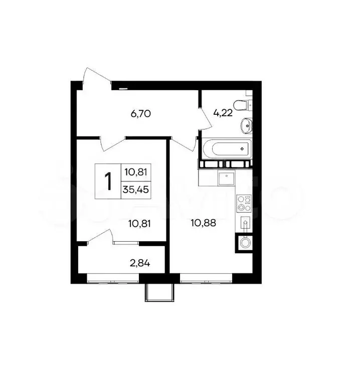 1-к. квартира, 35,5 м, 2/9 эт. - Фото 1