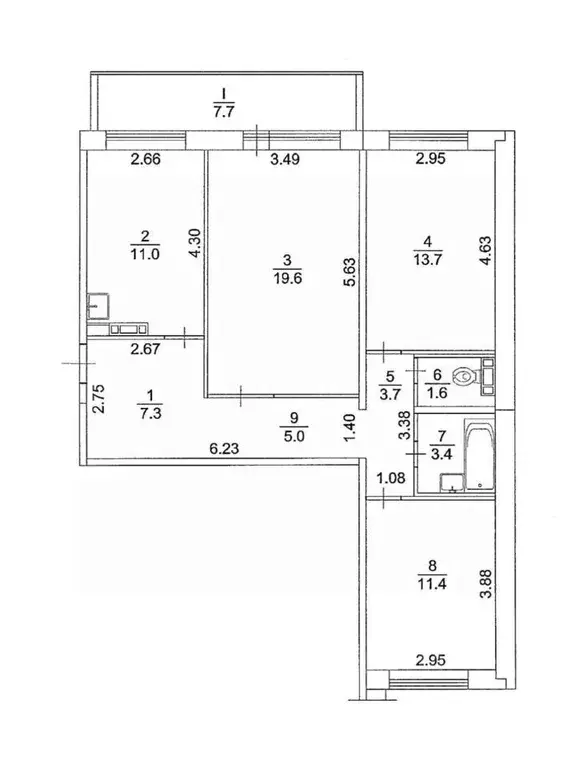 3-к кв. Томская область, Томск ул. Энтузиастов, 41 (76.7 м) - Фото 0