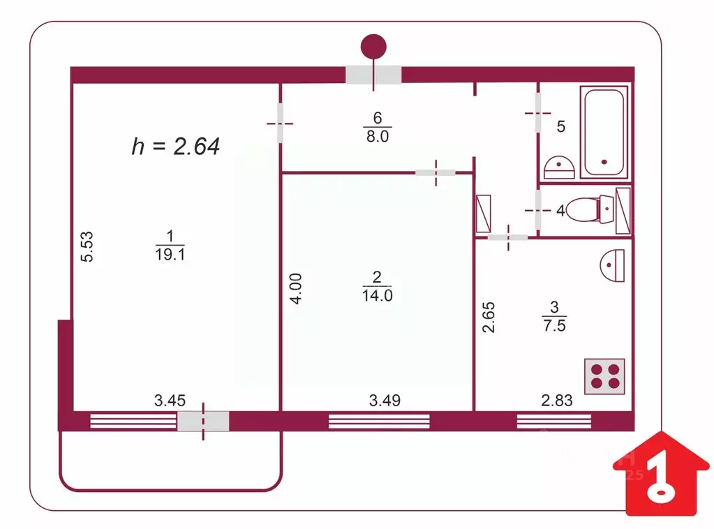 2-к кв. Омская область, Омск ул. Рокоссовского, 32 (52.4 м) - Фото 2