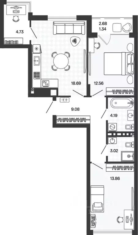 2-к кв. Калининградская область, Гурьевский муниципальный округ, пос. ... - Фото 1