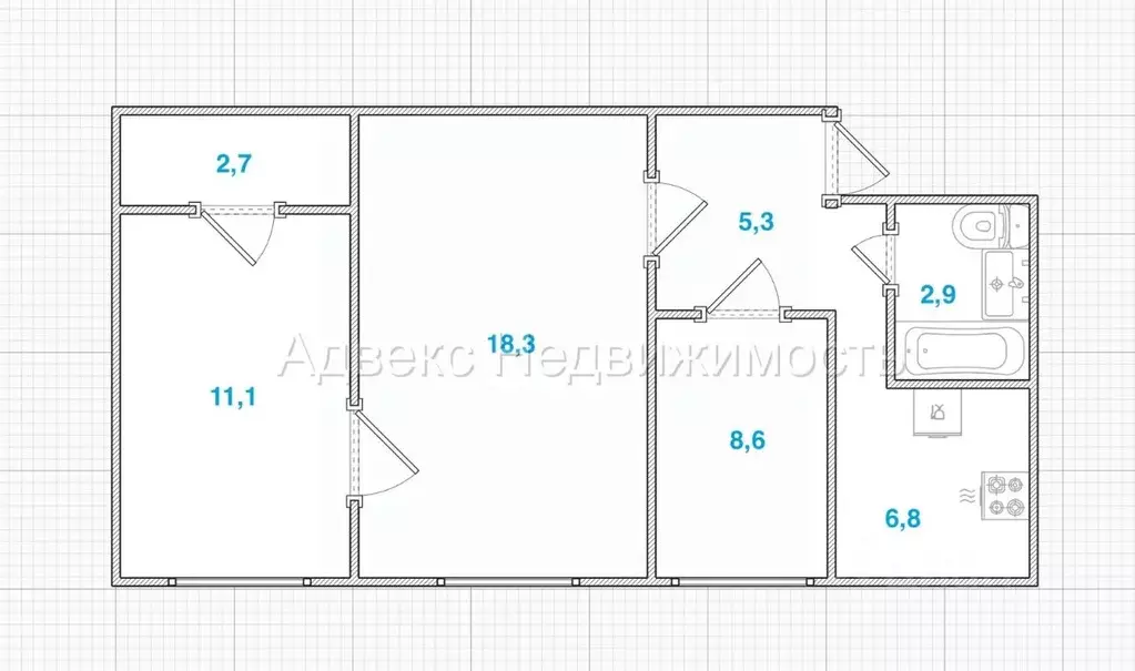 3-к кв. Санкт-Петербург ул. Руставели, 34К1 (55.7 м) - Фото 2