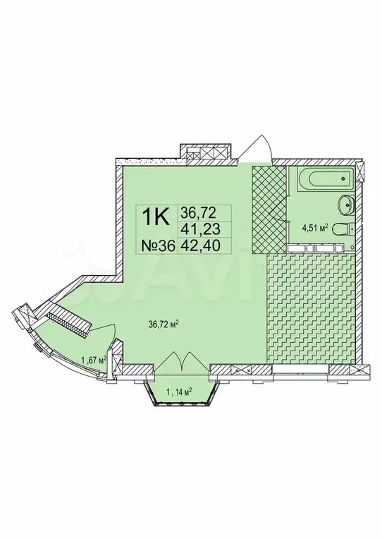 1-к. квартира, 42,4 м, 5/7 эт. - Фото 0