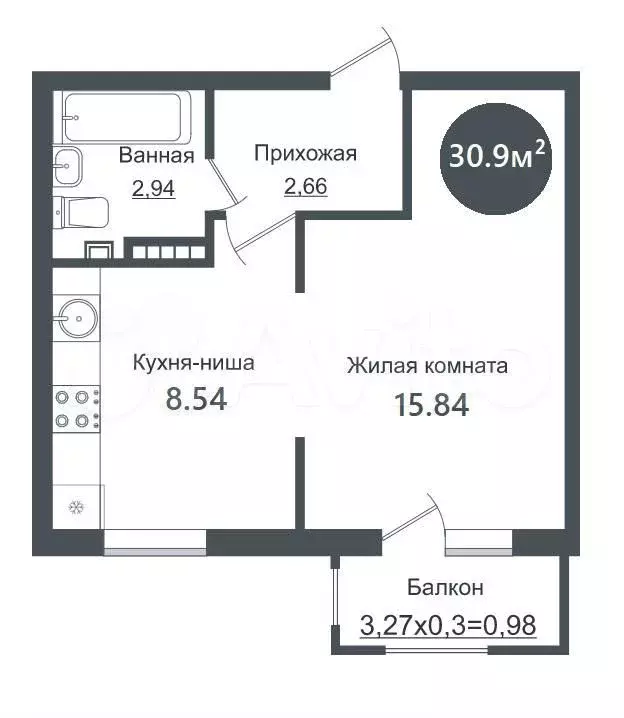 1-к. квартира, 30 м, 2/3 эт. - Фото 1