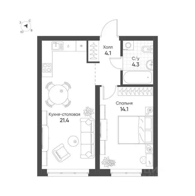 1-к кв. Свердловская область, Екатеринбург Солнечный жилрайон,  (43.9 ... - Фото 1
