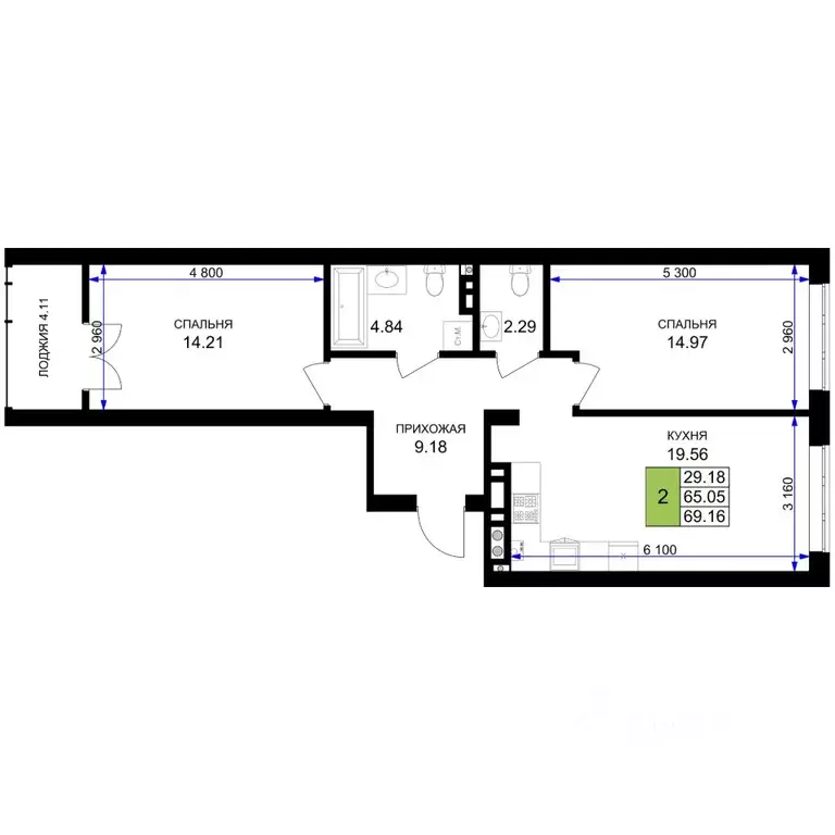 2-к кв. Калининградская область, Гурьевск Включи жилой комплекс (69.16 ... - Фото 1