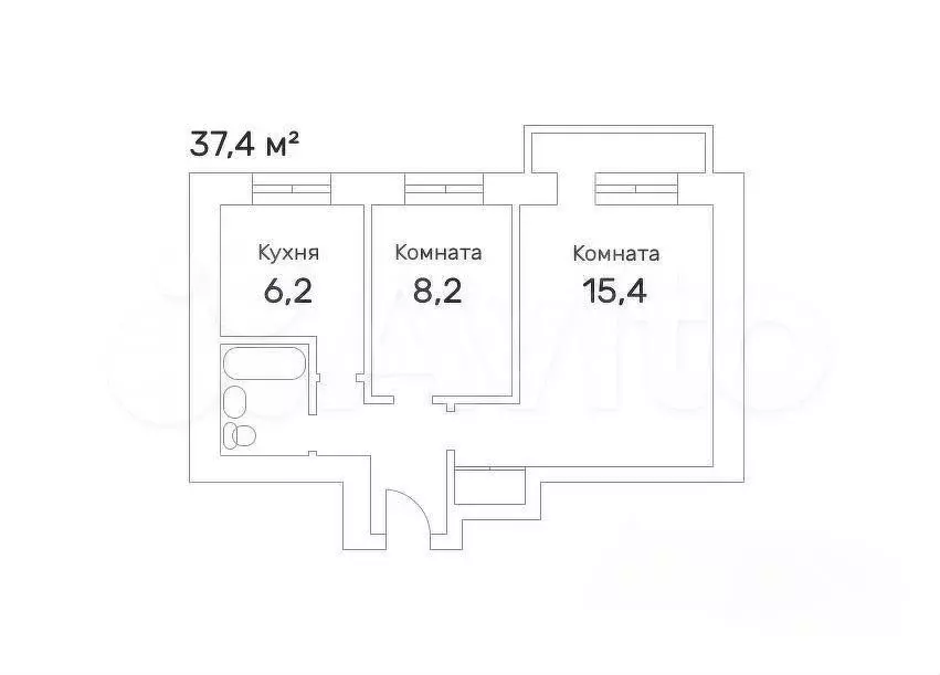 2-к. квартира, 37,4 м, 3/9 эт. - Фото 0