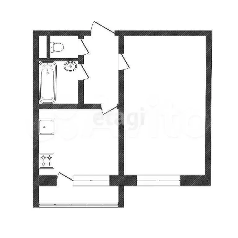1-к. квартира, 34 м, 4/5 эт. - Фото 0