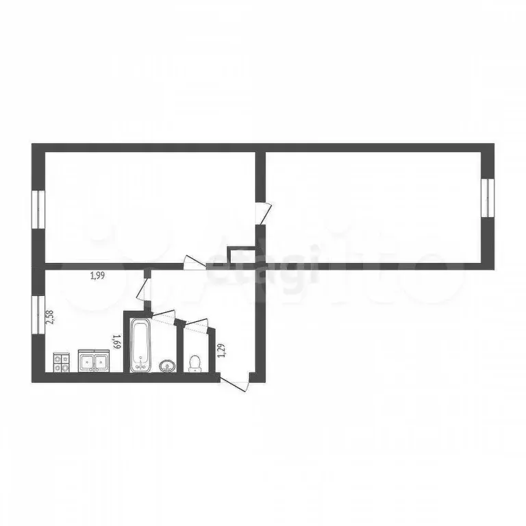 2-к. квартира, 45 м, 1/5 эт. - Фото 0