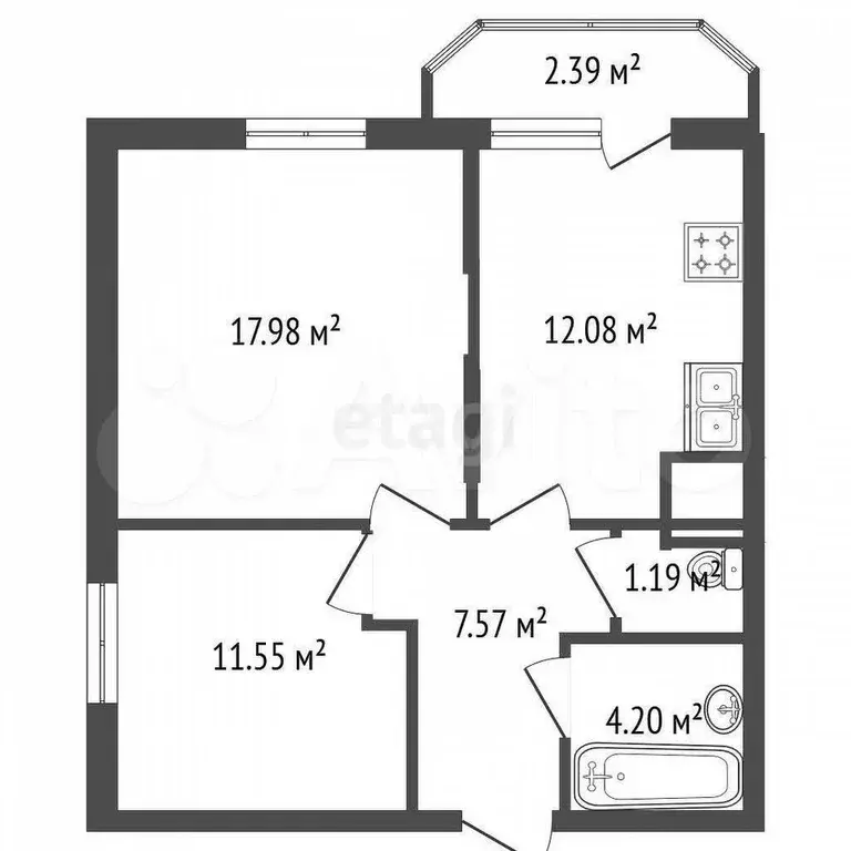 2-к. квартира, 55 м, 4/18 эт. - Фото 0