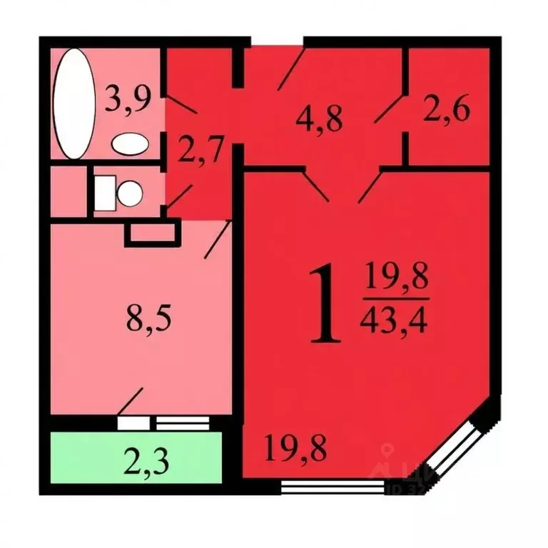 1-к кв. Москва Симферопольский бул., 24К1 (42.2 м) - Фото 2