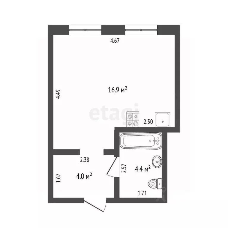 Студия Тюменская область, Тюмень Новгородская ул., 1 (27.3 м) - Фото 1