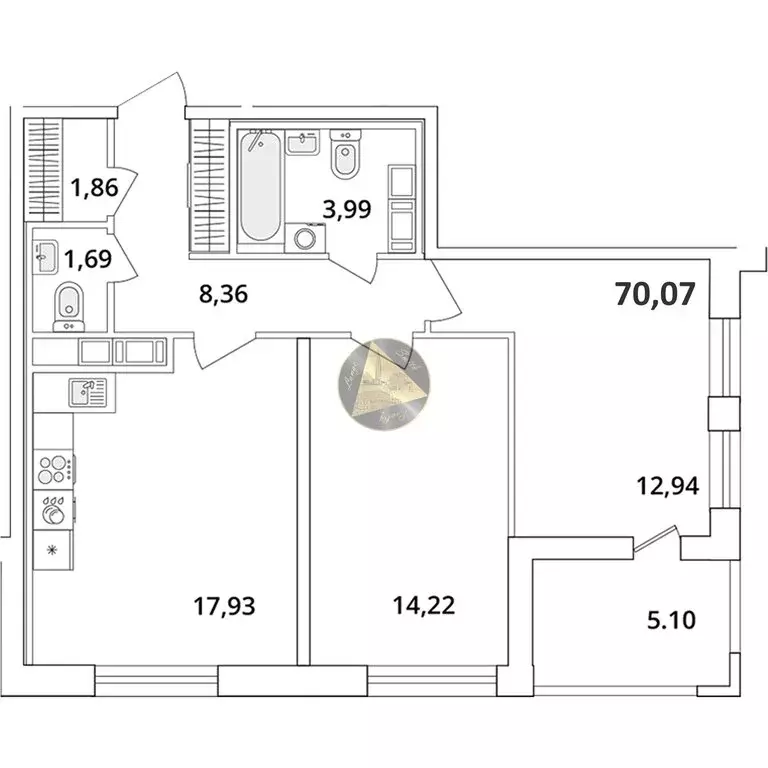 2-комнатная квартира: Санкт-Петербург, Кубинская улица, 82к3с1 (70.07 ... - Фото 1