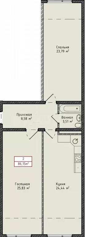 2-к. квартира, 86,2 м, 4/8 эт. - Фото 1