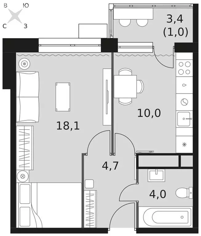 1-комнатная квартира: посёлок Нагорное, Центральная улица, 2 (37.8 м) - Фото 2