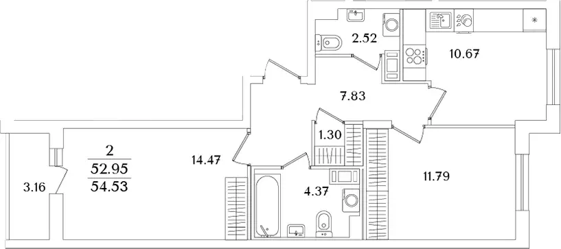 Продаётся 2-к квартира, 54.53 м - Фото 1
