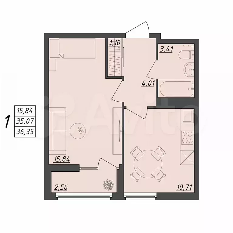 1-к. квартира, 36,4 м, 10/10 эт. - Фото 0