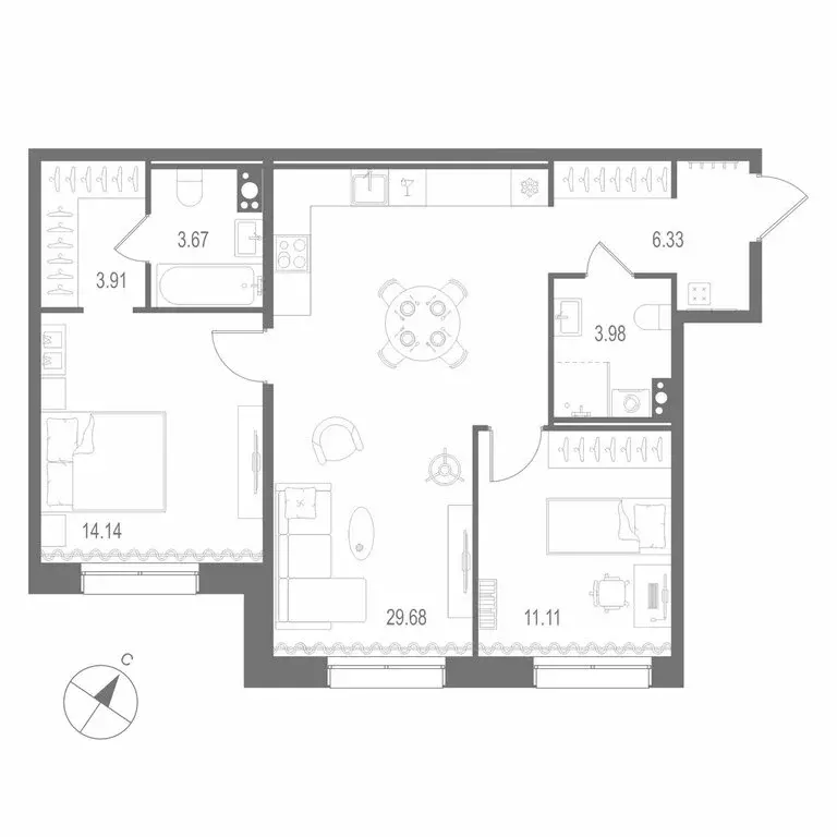 2-комнатная квартира: Санкт-Петербург, Матисов остров (72.82 м) - Фото 0