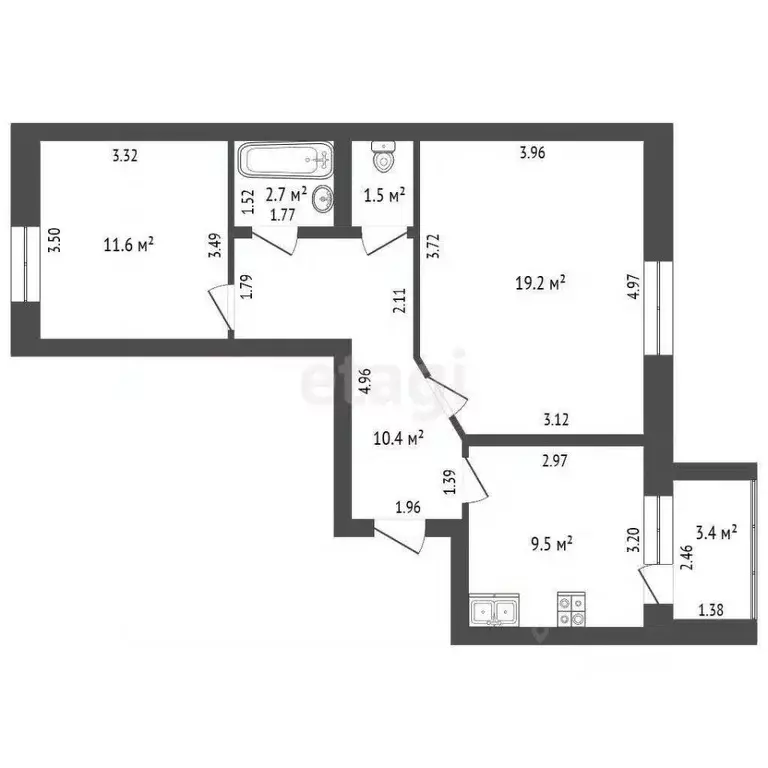 2-к кв. Башкортостан, Стерлитамак ул. Строителей, 2 (54.9 м) - Фото 2