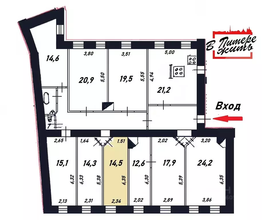 Комната Санкт-Петербург ул. Блохина, 14 (14.5 м) - Фото 2