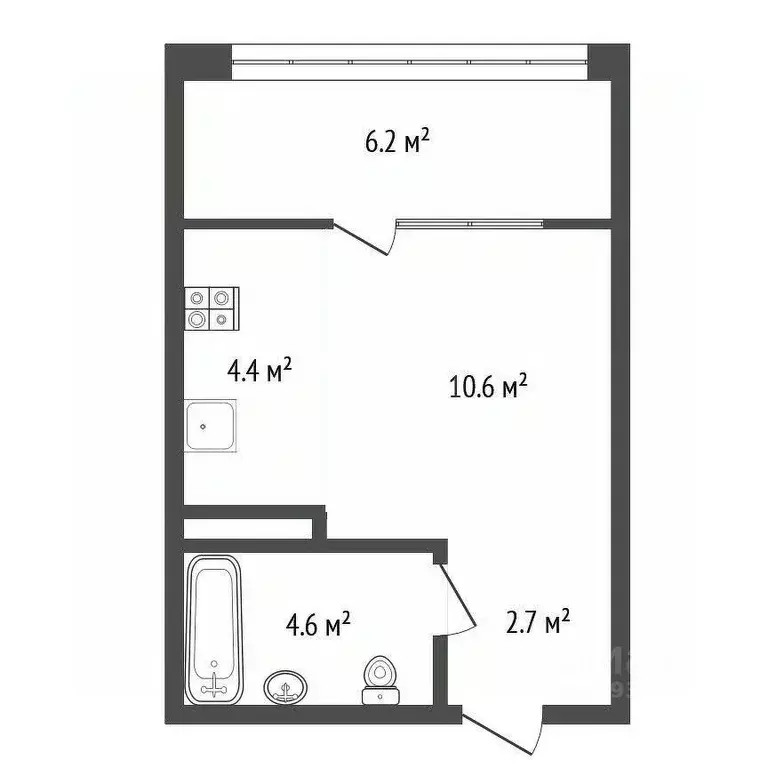 Студия Тюменская область, Тюмень ул. Эльвиры Федоровой, 1 (28.6 м) - Фото 2