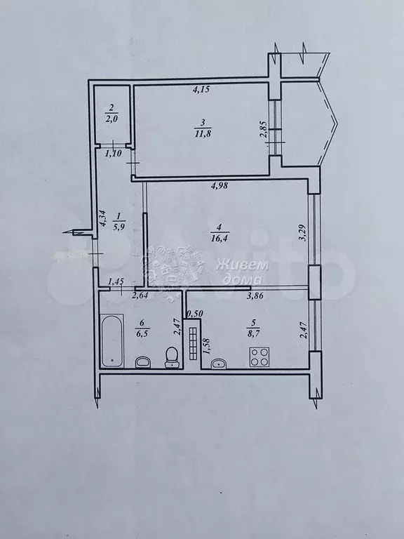 2-к. квартира, 51,3 м, 4/9 эт. - Фото 0