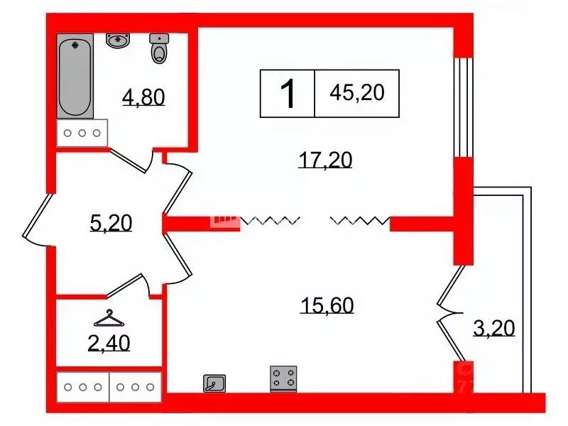 1-к кв. санкт-петербург просп. тореза, 118 (45.2 м) - Фото 1