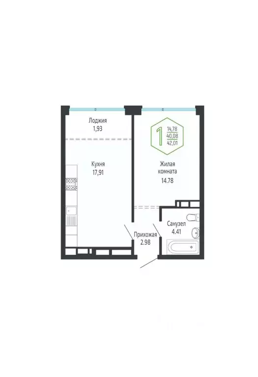 1-к кв. Краснодарский край, Краснодар Обрывная ул., 132/1 (42.01 м) - Фото 1