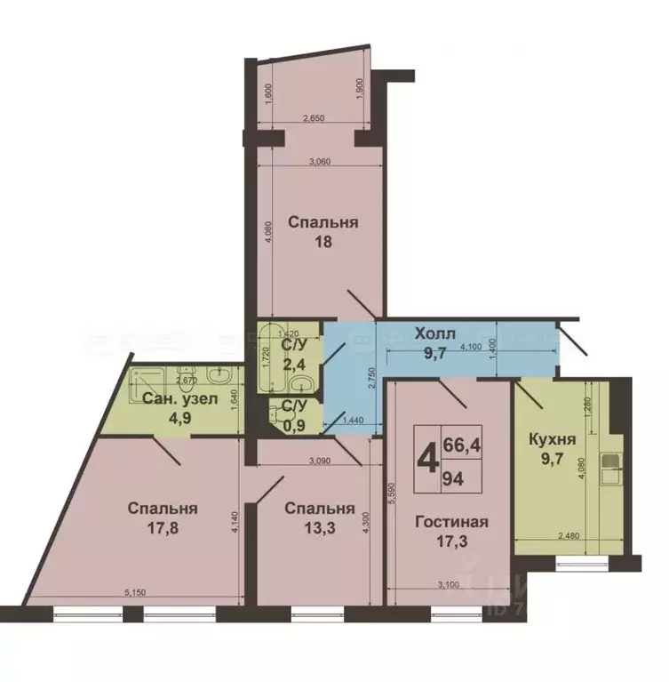 4-к кв. Татарстан, Казань ул. Гаврилова, 52 (97.0 м) - Фото 1