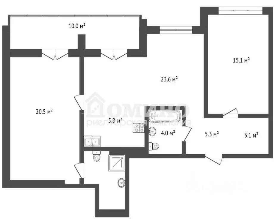 2-к кв. Тюменская область, Тюмень ул. Братьев Бондаревых, 5 (88.6 м) - Фото 2