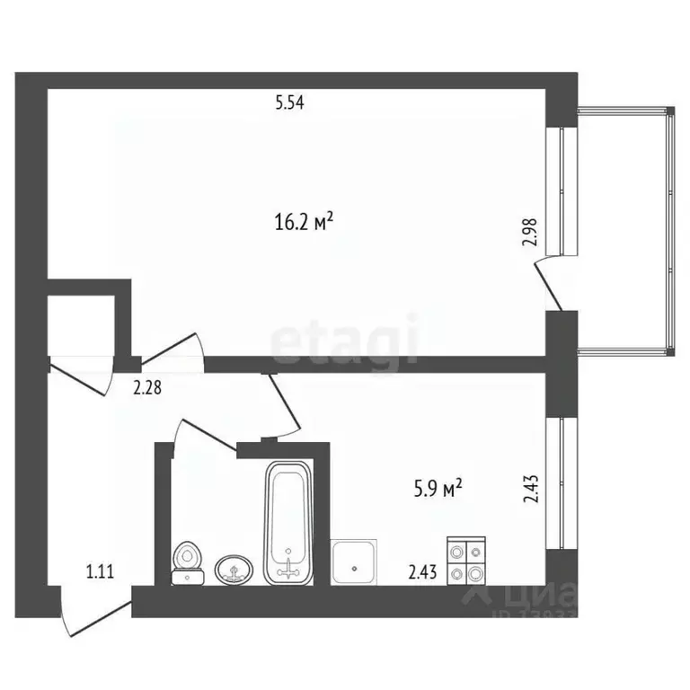 1-к кв. Тюменская область, Тюмень Парковая ул., 4А (29.4 м) - Фото 2