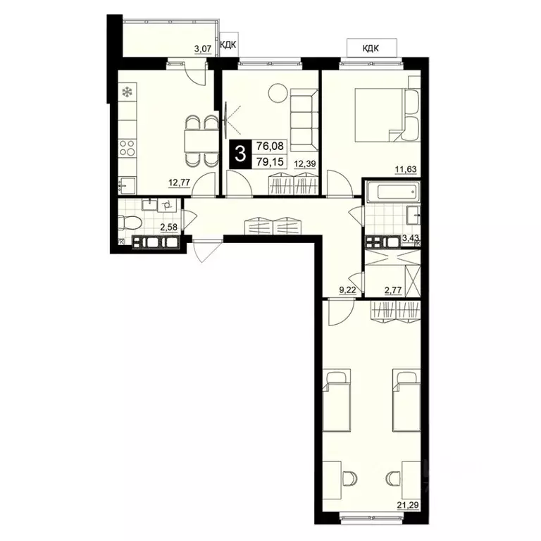 3-к кв. Самарская область, Самара АмГрад жилой комплекс (77.62 м) - Фото 1