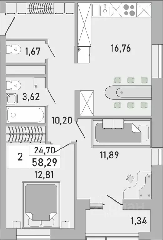 2-к кв. Башкортостан, Уфа Бакалинская ул., 9/1 (58.29 м) - Фото 1