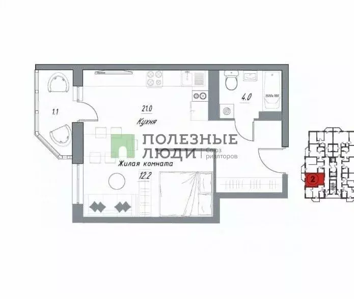 1-к кв. Тамбовская область, Тамбов Свободная ул., 4к4 (38.3 м) - Фото 2