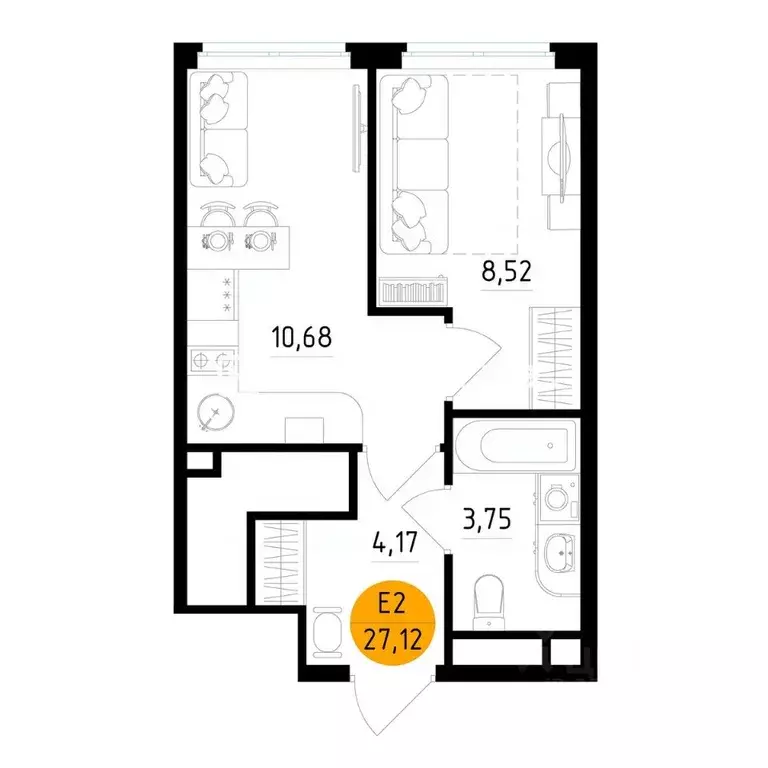 1-к кв. Рязанская область, Рязань Центральный кв-л,  (27.12 м) - Фото 1