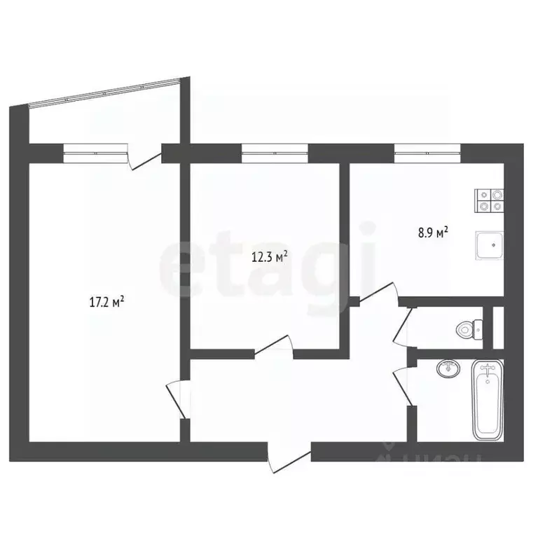 2-к кв. Тюменская область, Тюмень Ялуторовская ул., 12 (50.4 м) - Фото 2