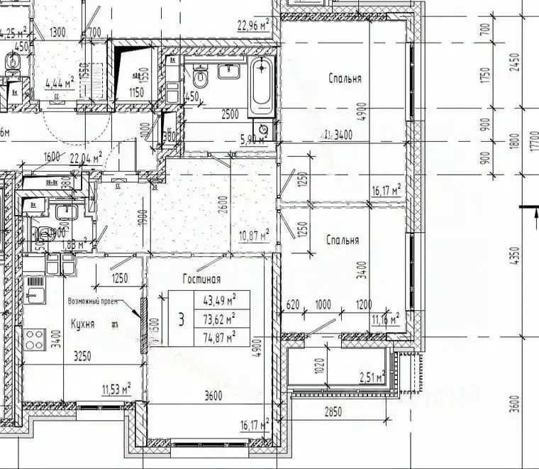 3-к кв. Москва Малая Тульская ул., 55к1 (77.0 м) - Фото 1