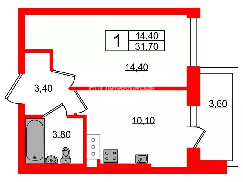 1-комнатная квартира: Мурино, улица Шоссе в Лаврики, 72к4 (31.7 м) - Фото 0