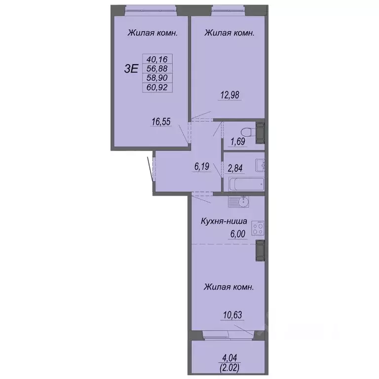 3-к кв. Хабаровский край, Хабаровск Южный мкр, ул. Рокоссовского (58.9 ... - Фото 1