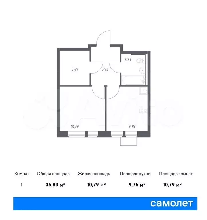 1-к. квартира, 35,8м, 2/12эт. - Фото 0