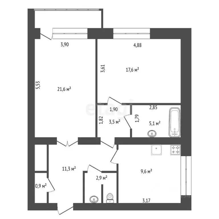 2-к кв. Башкортостан, Уфа ул. Блюхера, 16 (74.9 м) - Фото 1