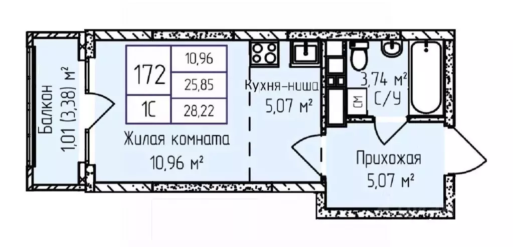 1-к кв. Удмуртия, Ижевск ул. Героя России Ильфата Закирова, 20А (28.35 ... - Фото 0
