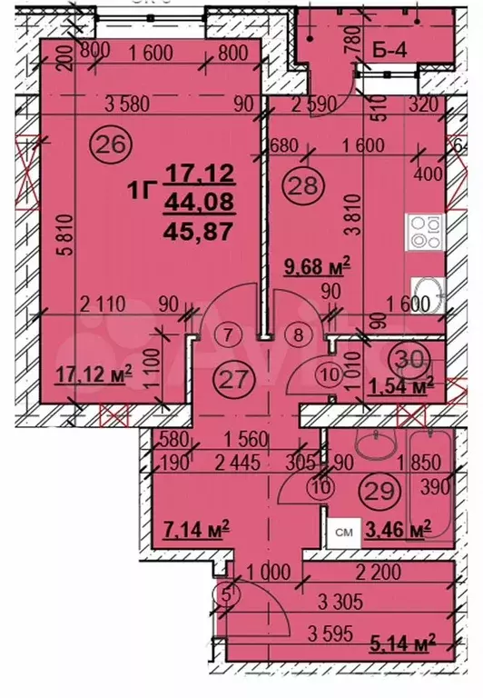 1-к. квартира, 44 м, 2/4 эт. - Фото 0