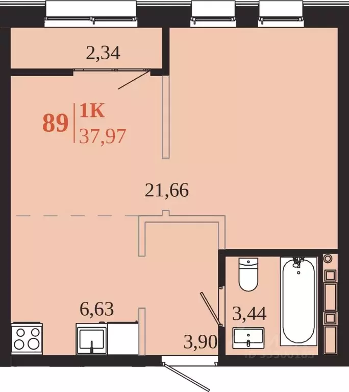1-к кв. Иркутская область, Иркутск 1661 жилой комплекс (37.97 м) - Фото 1