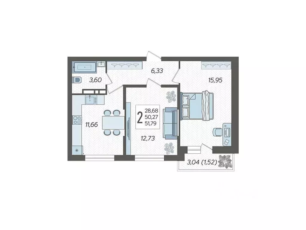 2-к кв. Краснодарский край, Краснодар Смородина жилой комплекс (51.79 ... - Фото 1