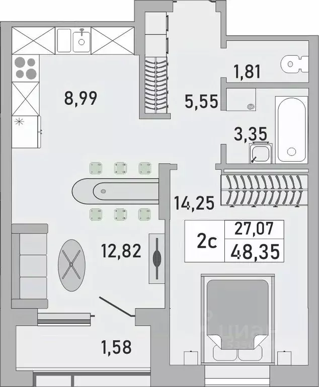 2-к кв. Башкортостан, Уфа Бакалинская ул., 9/1 (48.35 м) - Фото 1