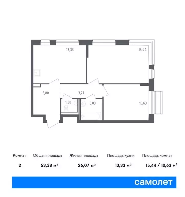 1-комнатная квартира: село Лайково, 62 (37.9 м) - Фото 0